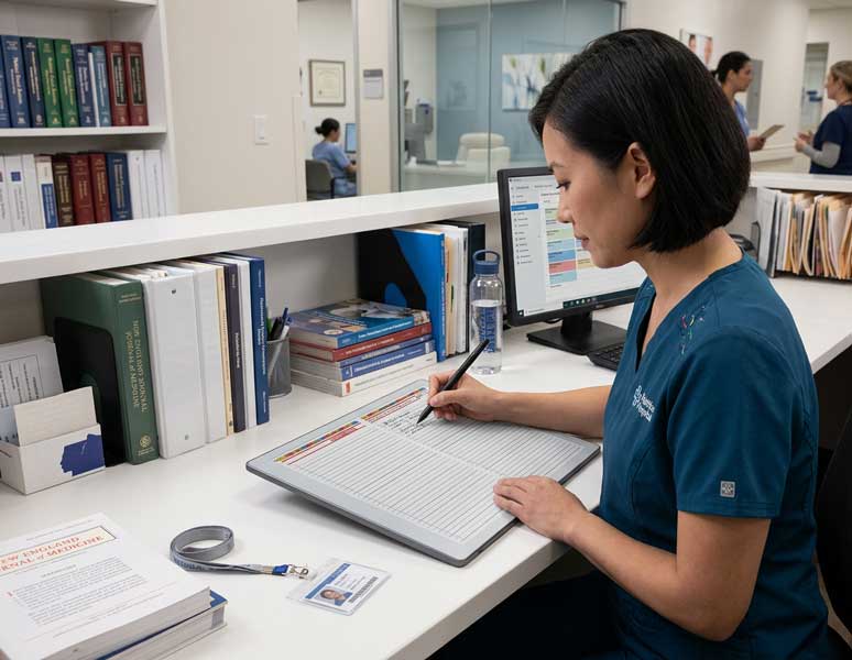 reMarkable Paper Pure with K2S Professional Planner open, healthcare professional desk environment