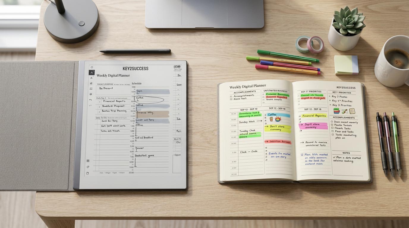 Person switching from a paper planner to a reMarkable digital planner