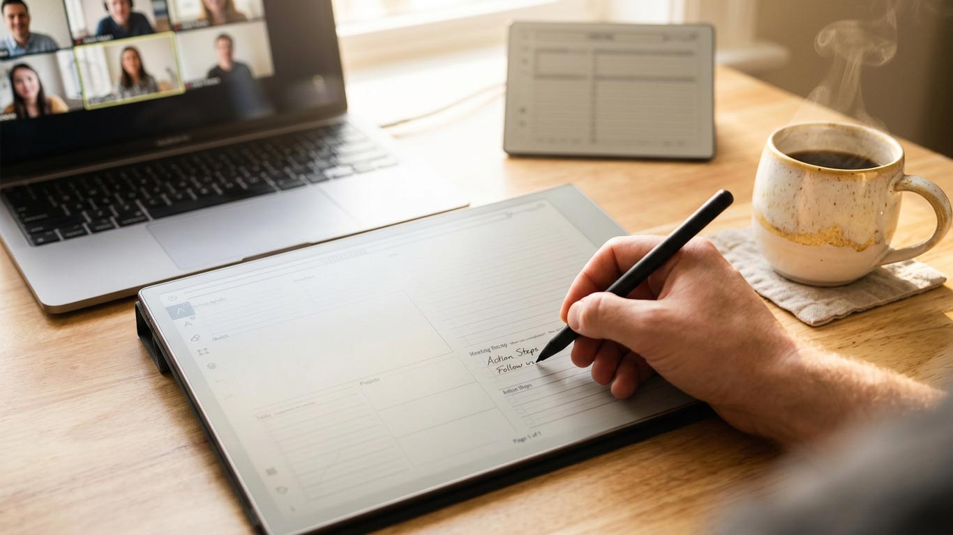 Key2Success meeting notes page open on a reMarkable digital planner